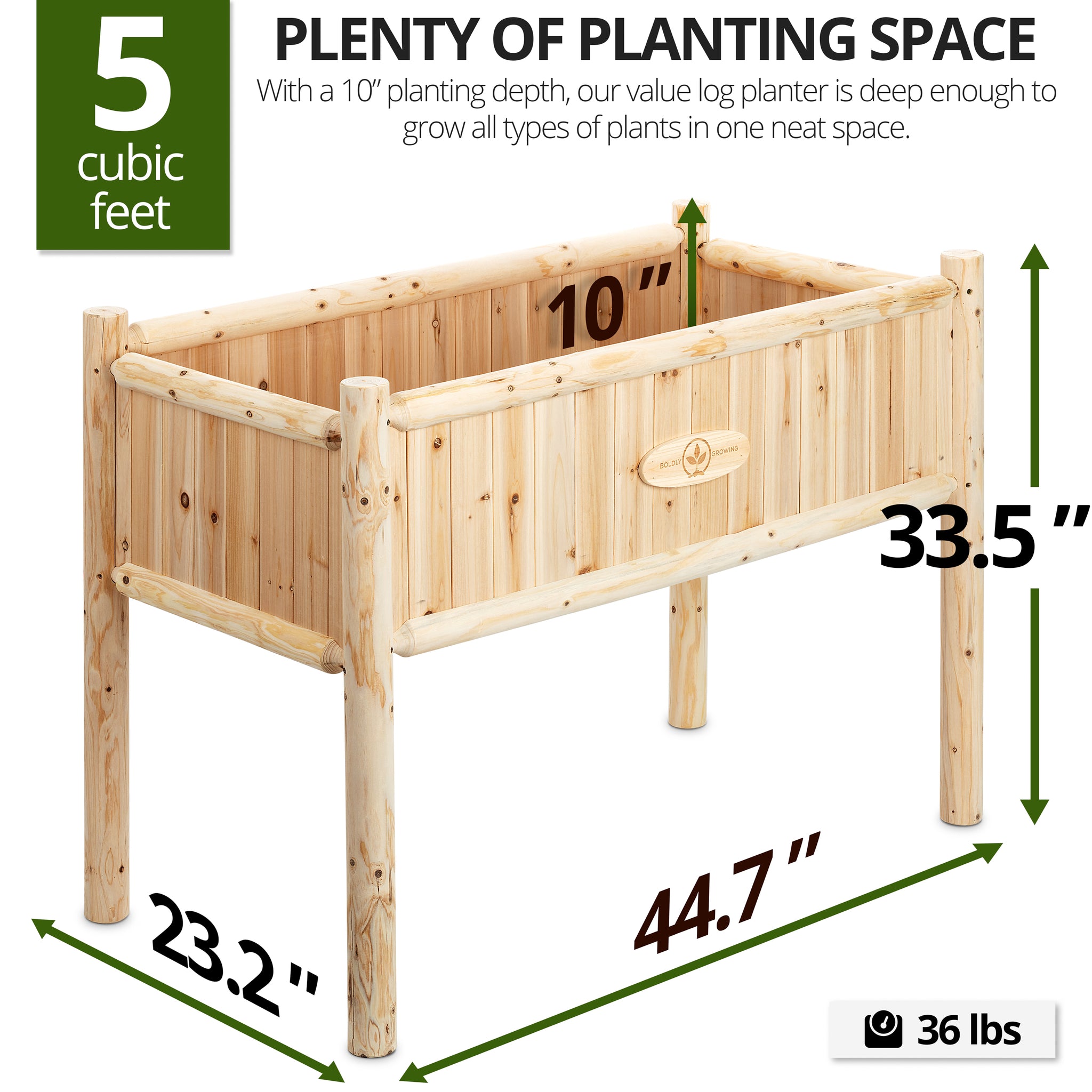 CLEARANCE - Cosmetic Defects - BGRGP85 - Cedar Log Planter Box with Le –  Boldly Growing